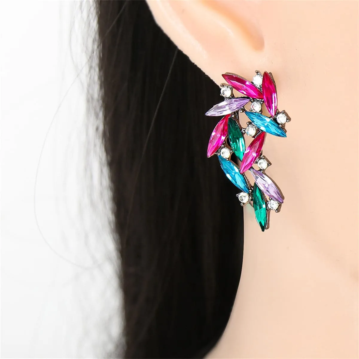 Pink & Blue Cubic Zirconia Marquise Wing Drop Earrings