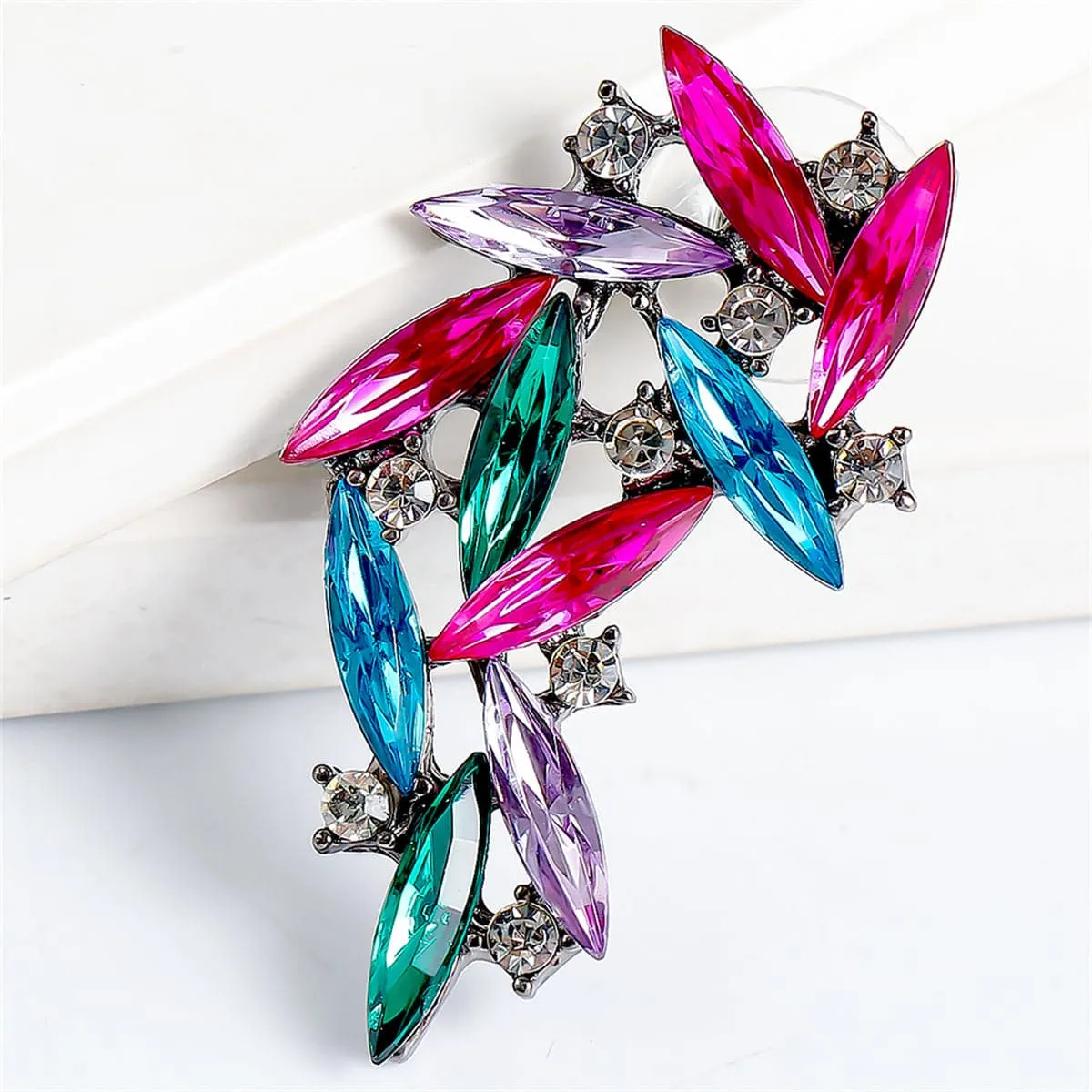 Pink & Blue Cubic Zirconia Marquise Wing Drop Earrings