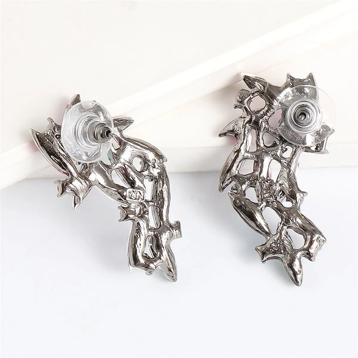 Pink & Blue Cubic Zirconia Marquise Wing Drop Earrings