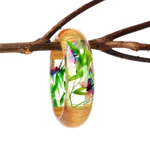 Pink & Green Dried Flower & Resin Bangle