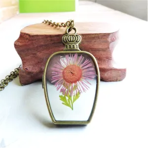 Pink & Green Flower 18K Gold-Plated Vase Pendant Necklace