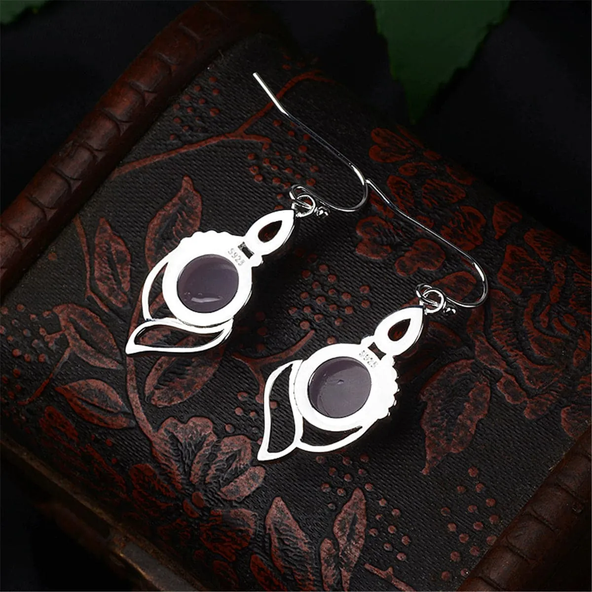 Pink Cat's Eye & Red Crystal Silver-Plated Drop Earrings
