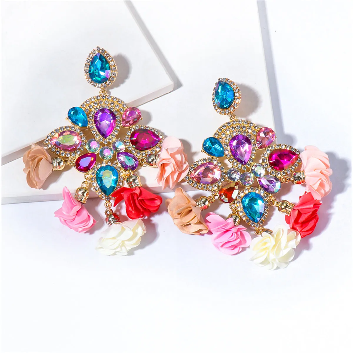 Pink Crystal & 18K Gold-Plated Multicolor Floral Tassel Drop Earrings