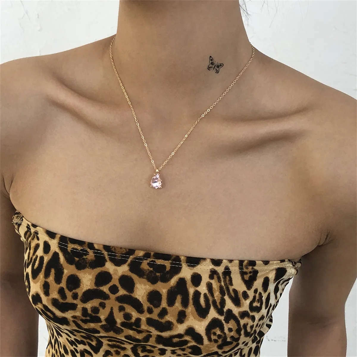 Pink Crystal & 18K Gold-Plated Teardrop Pendant Necklace