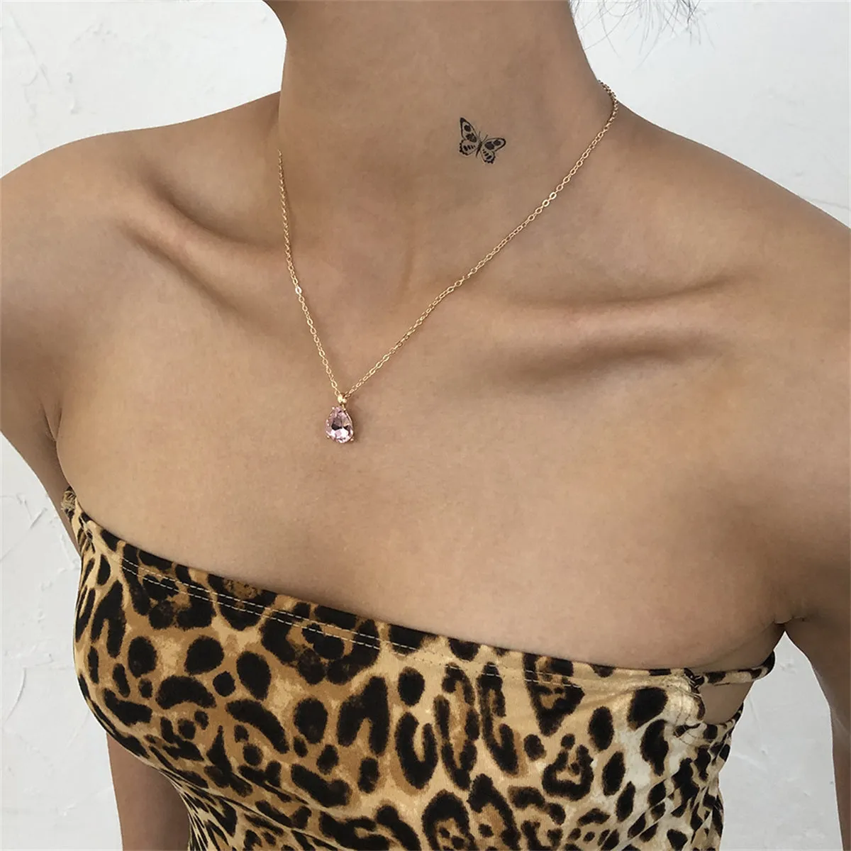 Pink Crystal & 18K Gold-Plated Teardrop Pendant Necklace