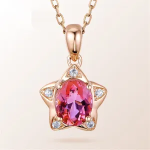 Pink Crystal & Cubic Zirconia Star Pendant Necklace