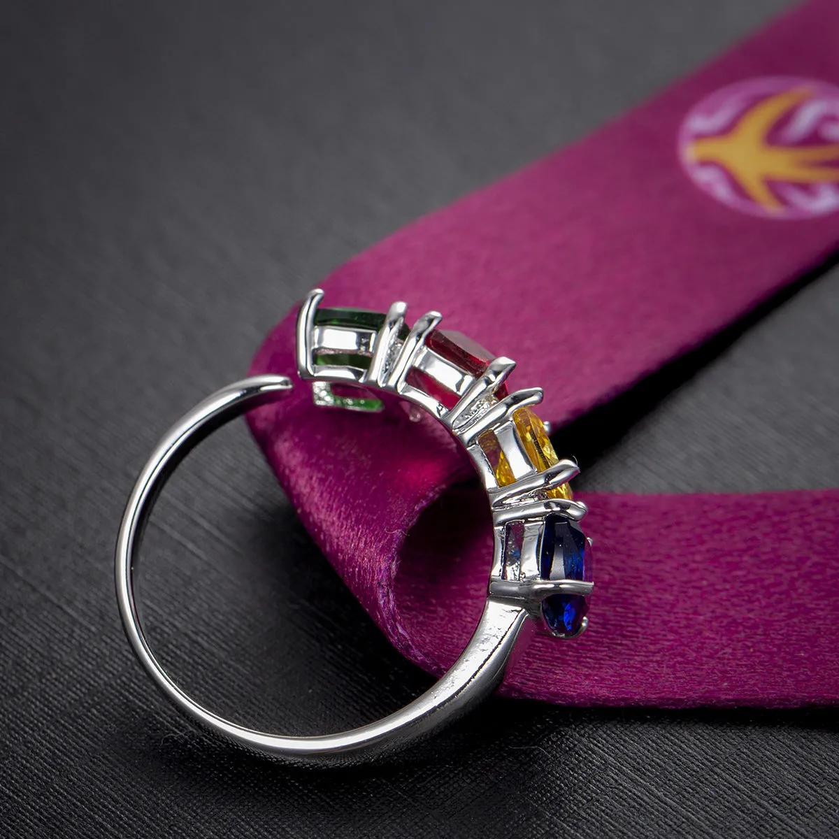 Pink Crystal & Silver-Plated Adjustable Ring