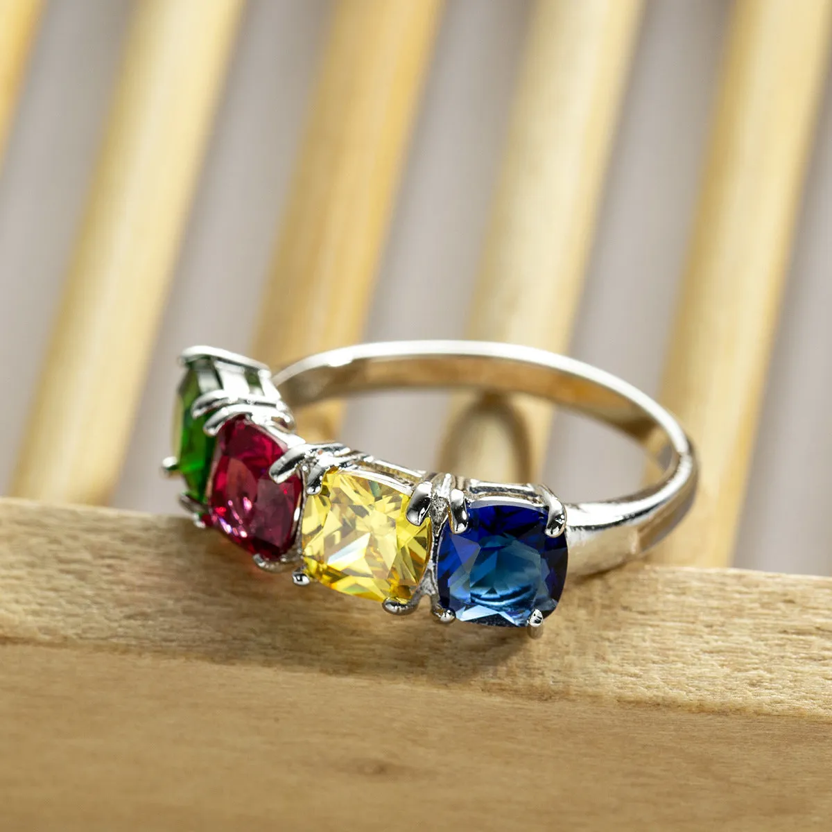 Pink Crystal & Silver-Plated Adjustable Ring