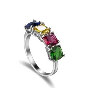 Pink Crystal & Silver-Plated Adjustable Ring
