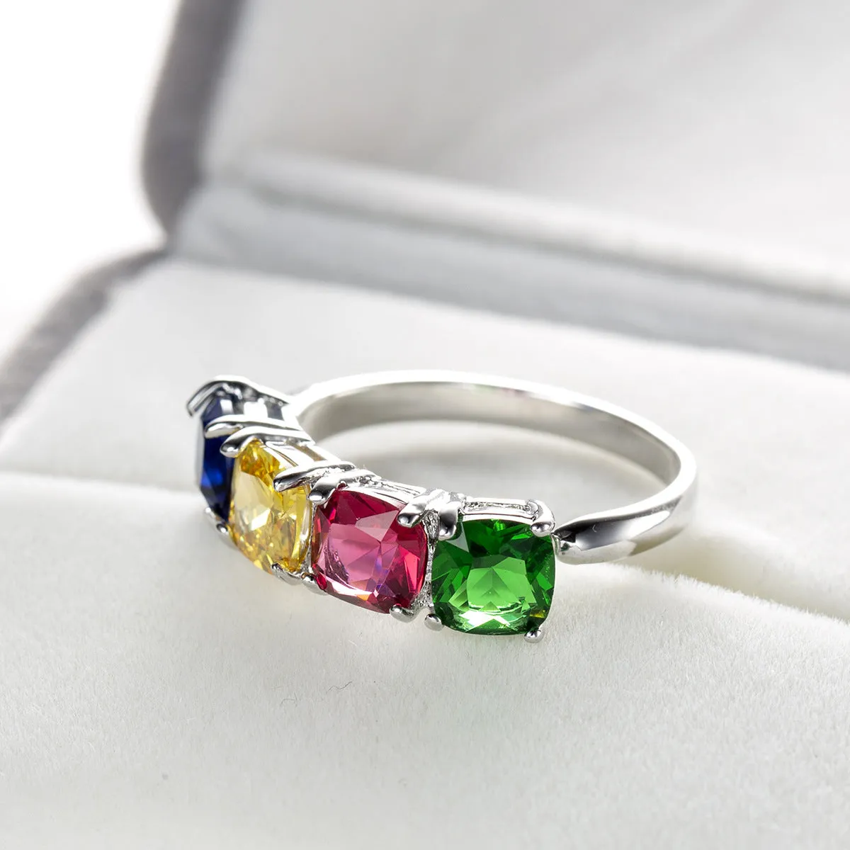 Pink Crystal & Silver-Plated Adjustable Ring