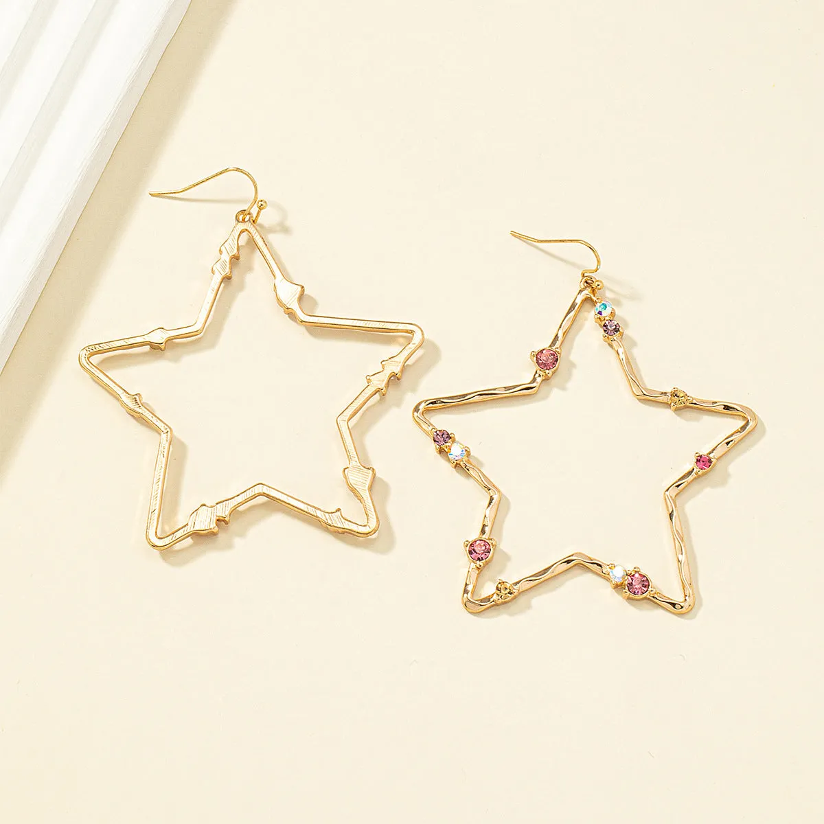Pink Cubic Zirconia & 18K Gold-Plated Openwork Star Drop Earrings