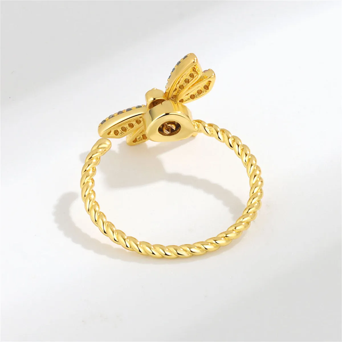 Pink Cubic Zirconia & 18K Gold-Plated Rotating Dragonfly Open Ring