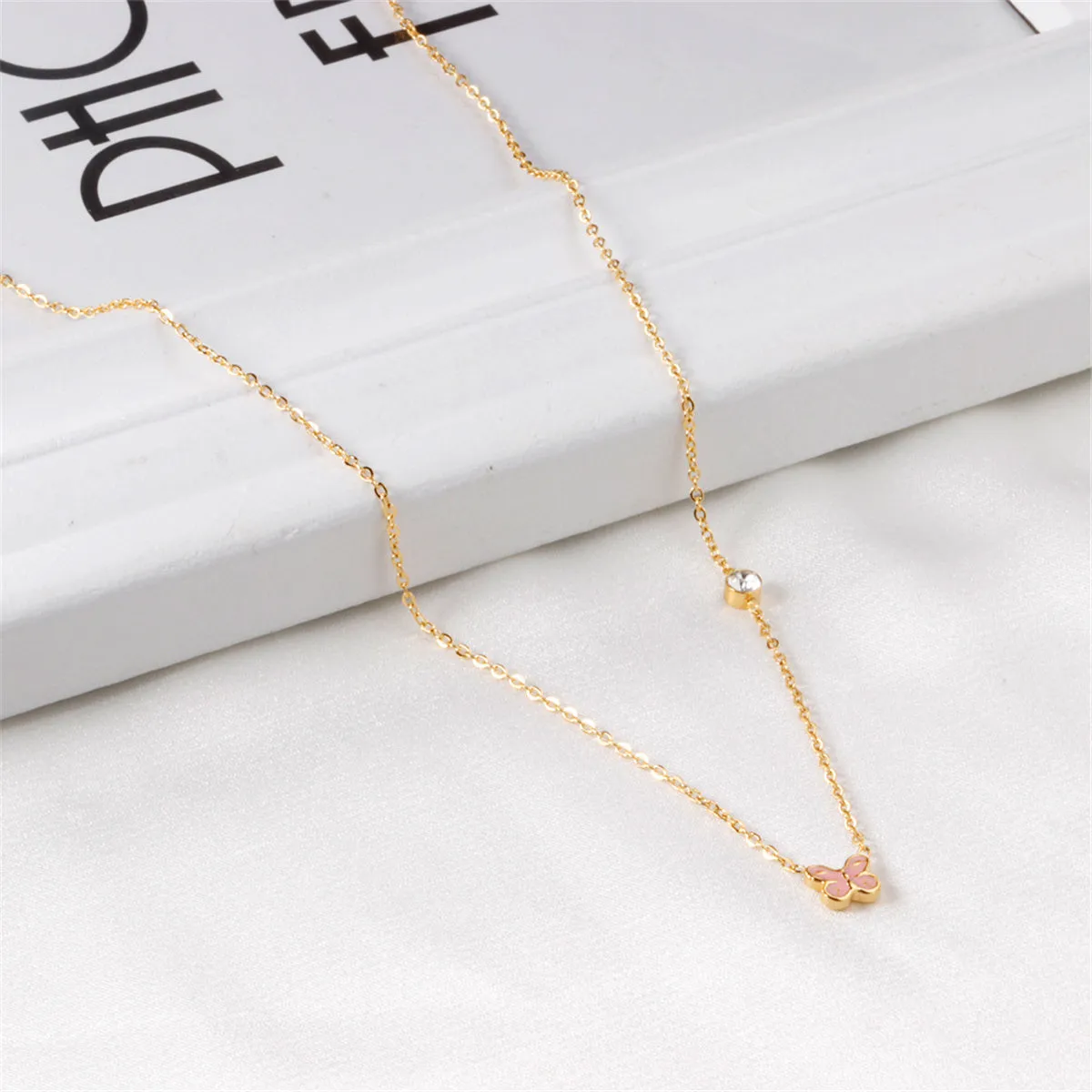 Pink Enamel & 18K Gold-Plated Butterfly Pendant Necklace