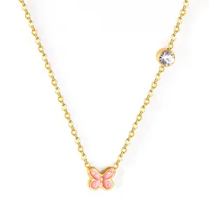 Pink Enamel & 18K Gold-Plated Butterfly Pendant Necklace