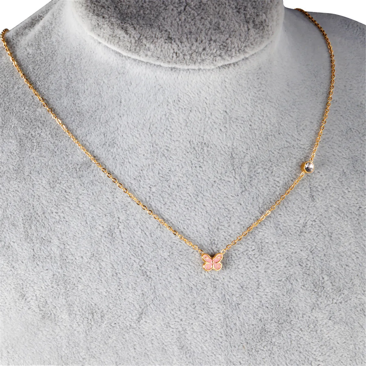 Pink Enamel & 18K Gold-Plated Butterfly Pendant Necklace