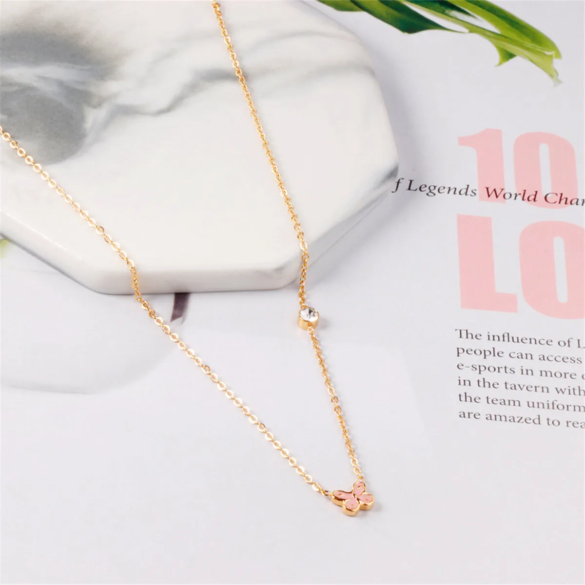 Pink Enamel & 18K Gold-Plated Butterfly Pendant Necklace