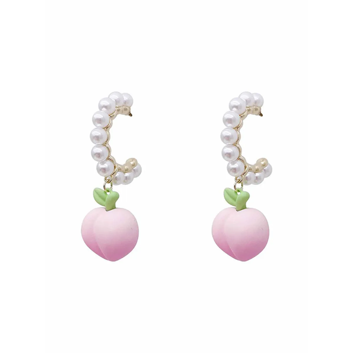 Pink Enamel & Pearl 18K Gold-Plated Peach Drop Huggie Earrings
