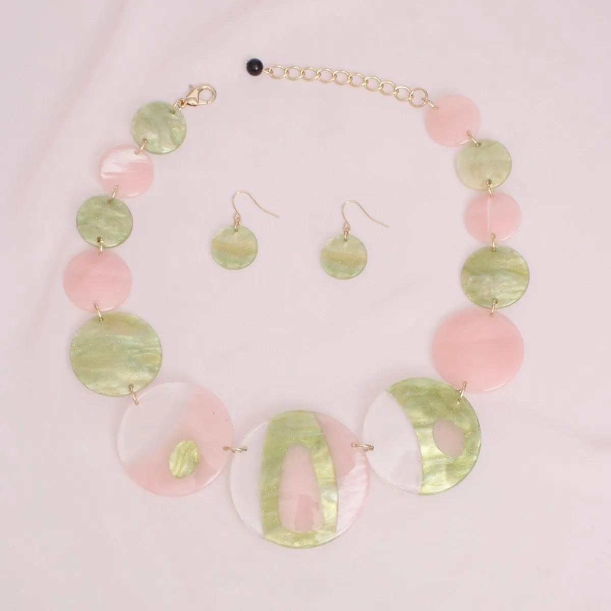 Pink Green Disc Collar Necklace for Women