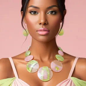 Pink Green Disc Collar Necklace for Women