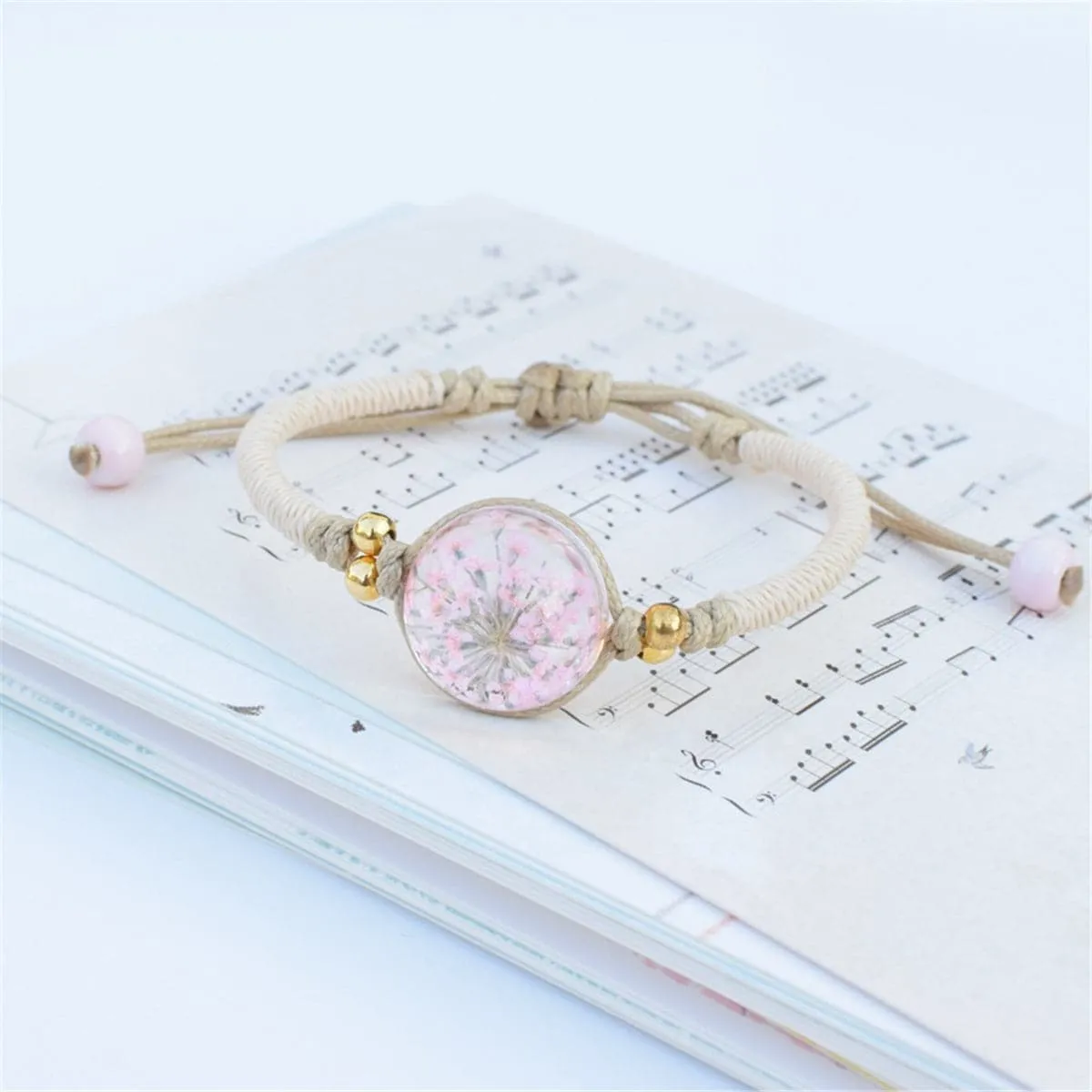 Pink Gypsophila & Gold-Plated Bead Adjustable Bracelet