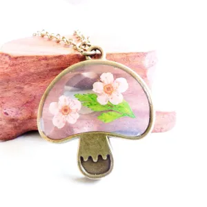 Pink Peach Blossom & 18K Gold-Plated Mushroom Pendant Necklace