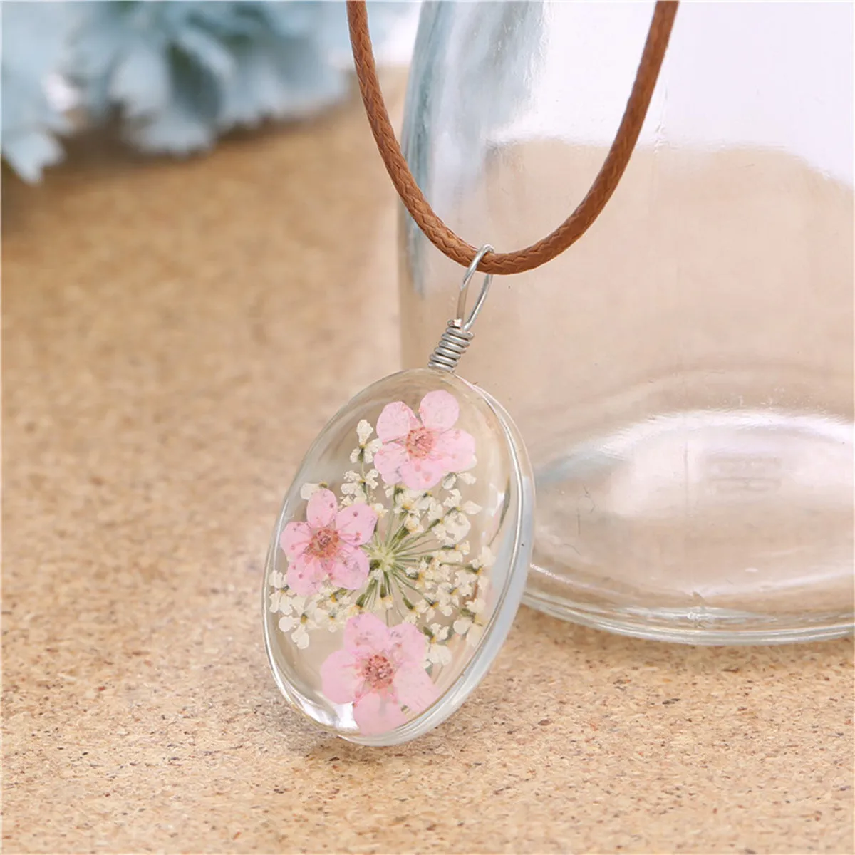 Pink Peach Blossom Pendant Necklace