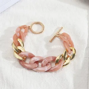 Pink Resin & 18K Gold-Plated Curb Chain Toggle Bracelet