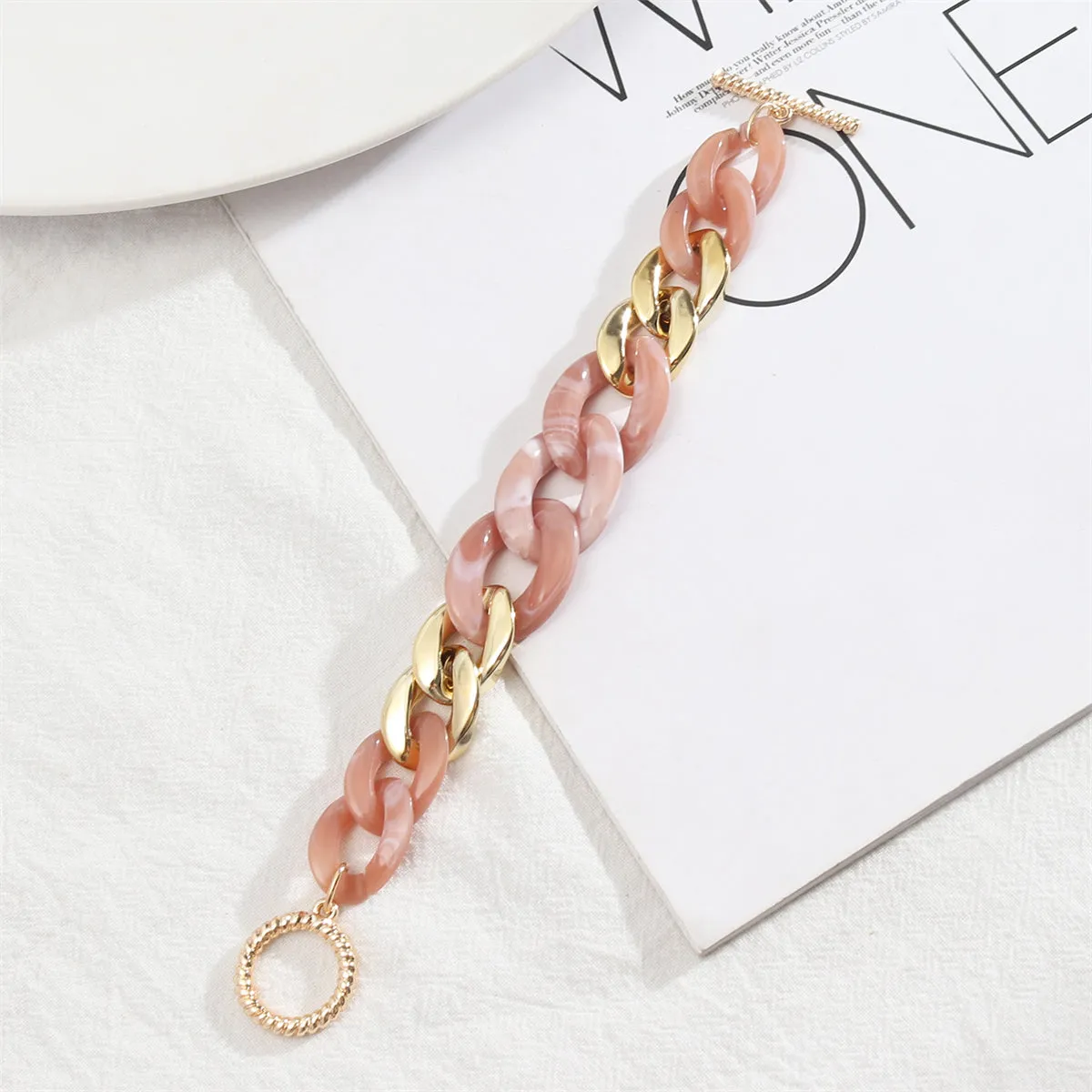 Pink Resin & 18K Gold-Plated Curb Chain Toggle Bracelet