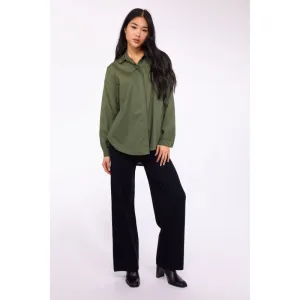 Pistache High Low Cotton Mix Blouse