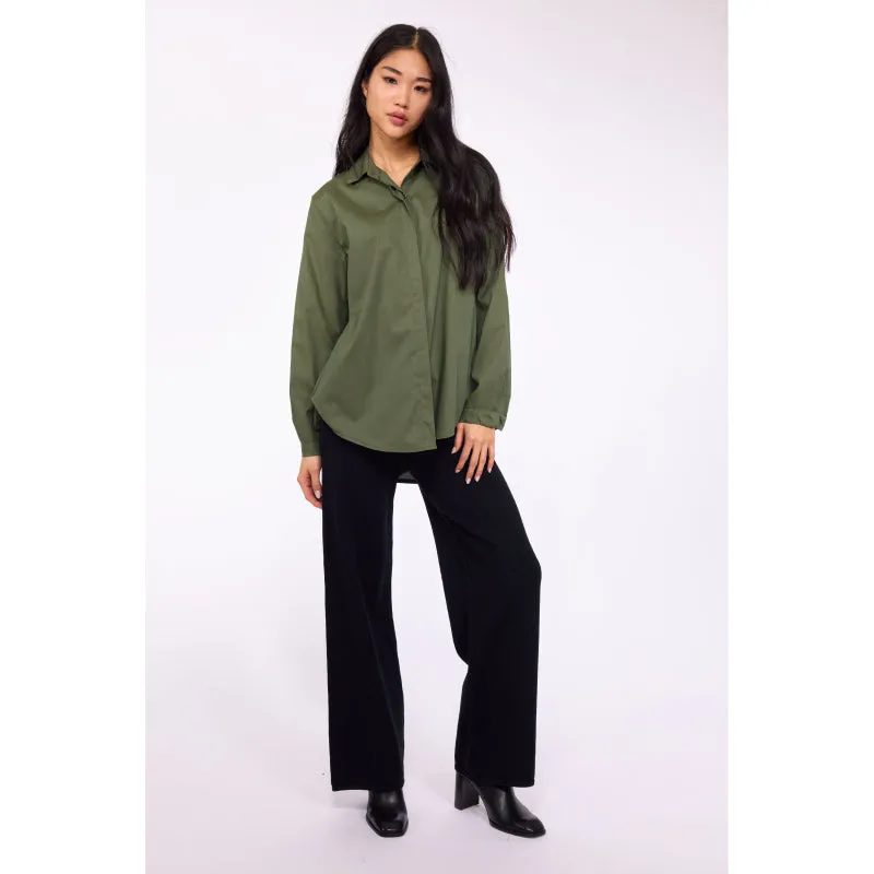 Pistache High Low Cotton Mix Blouse