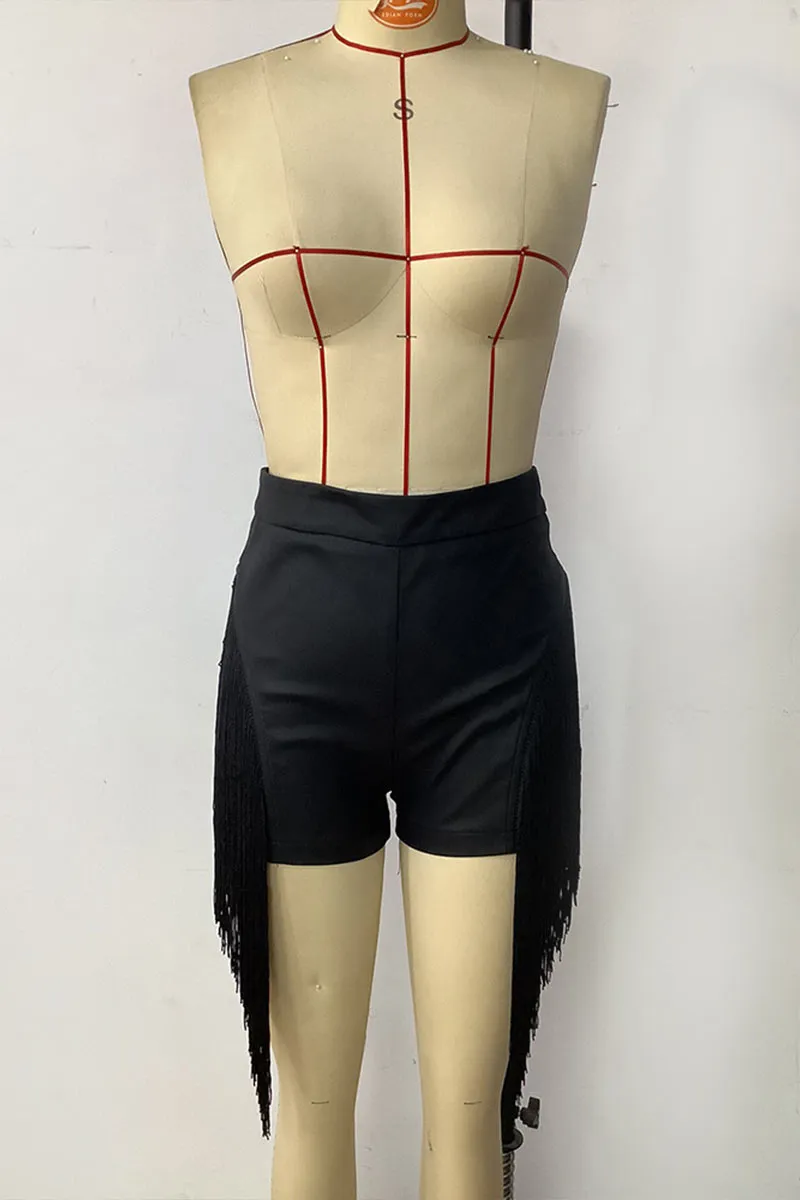 PL633 Slim Fit Fringed Shorts