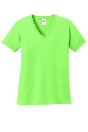 Port & Company Women's Core Cotton V-Neck Tee. LPC54V Neon Green