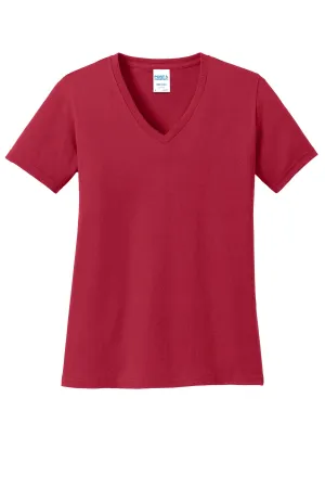 Port & Company Women's Core Cotton V-Neck Tee. LPC54V Red
