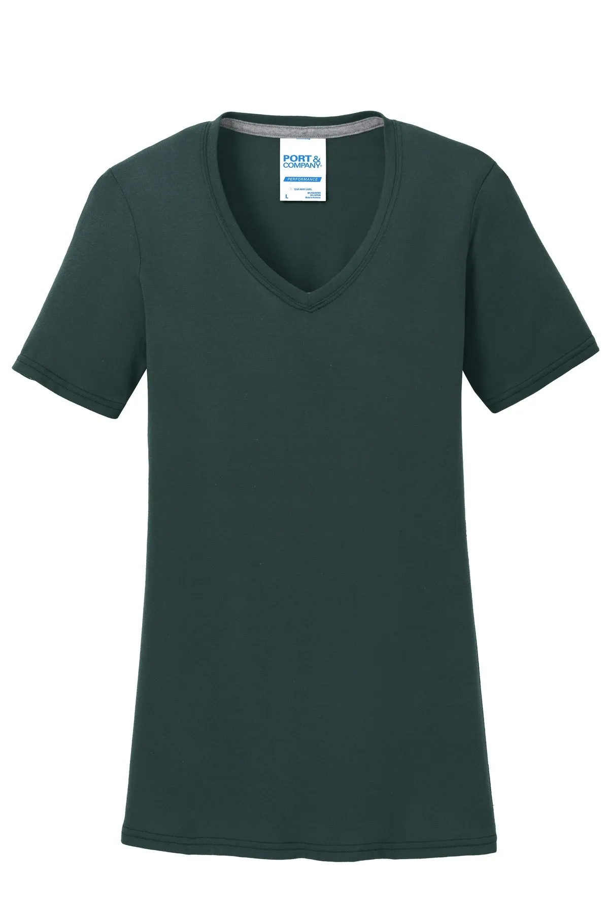 Port & Company Women's Performance Blend V-Neck Tee. LPC381V Dark Green