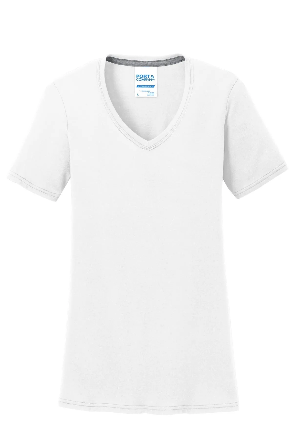 Port & Company Women's Performance Blend V-Neck Tee. LPC381V White