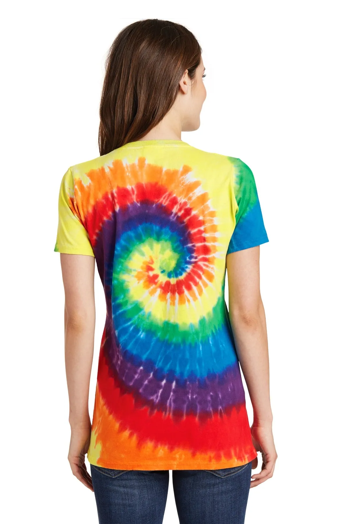 Port & Company Women's Tie-Dye V-Neck Tee.  LPC147V Rainbow