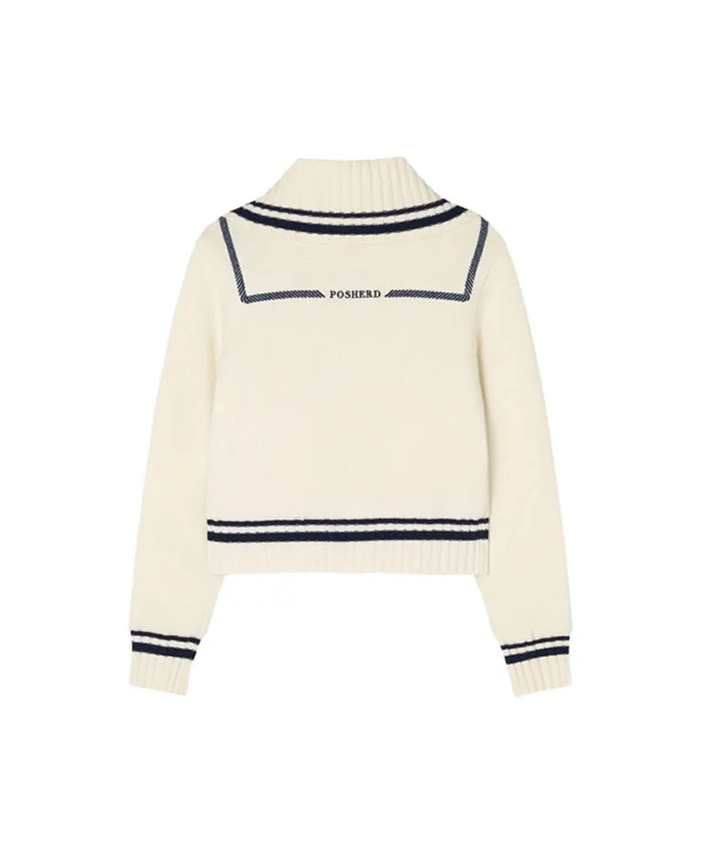 POSHERD Embroidered Merino Wool Windbreaker Knit Top - Ivory