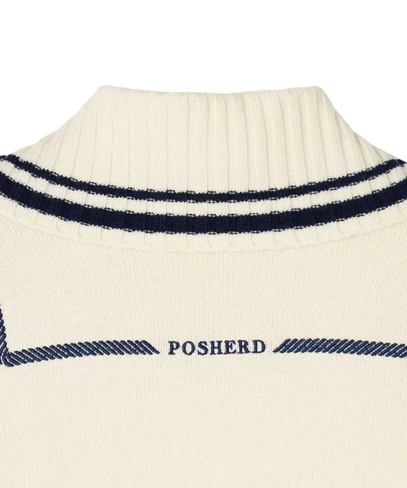 POSHERD Embroidered Merino Wool Windbreaker Knit Top - Ivory