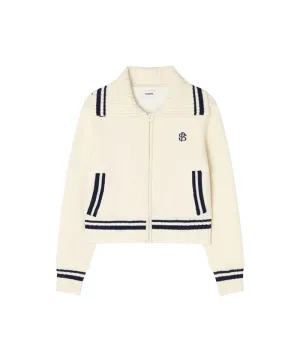 POSHERD Embroidered Merino Wool Windbreaker Knit Top - Ivory