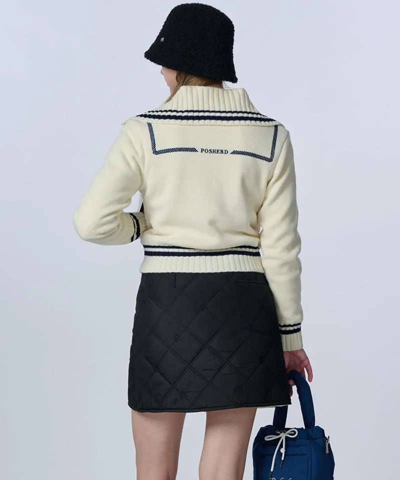 POSHERD Embroidered Merino Wool Windbreaker Knit Top - Ivory