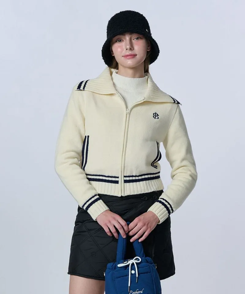 POSHERD Embroidered Merino Wool Windbreaker Knit Top - Ivory