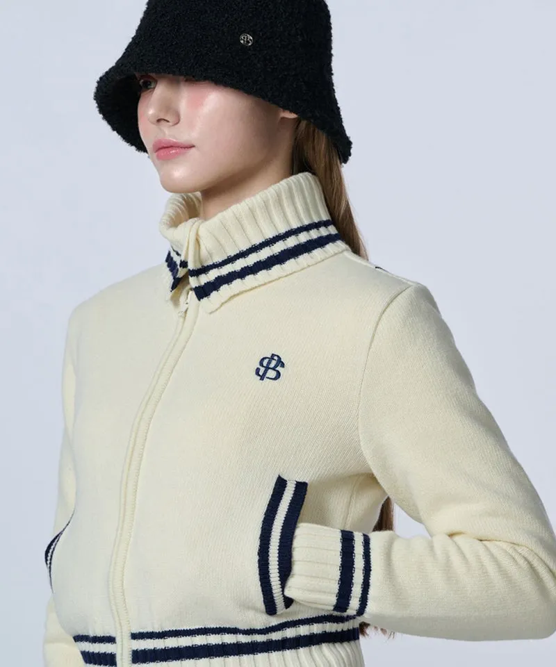 POSHERD Embroidered Merino Wool Windbreaker Knit Top - Ivory