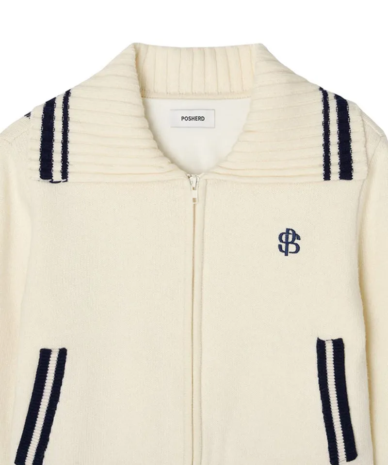POSHERD Embroidered Merino Wool Windbreaker Knit Top - Ivory