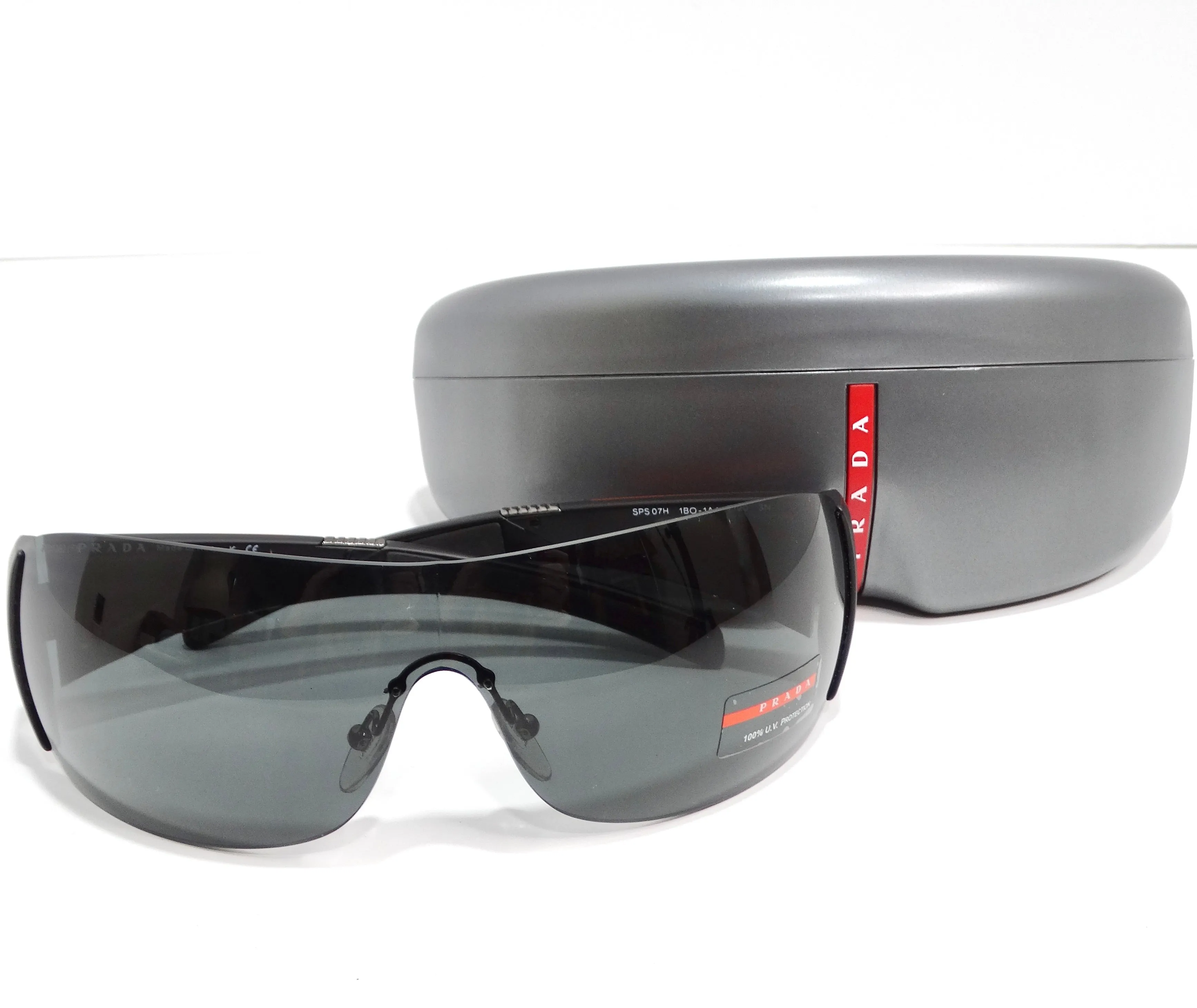 Prada 1990s Matte Black Shield Sunglasses