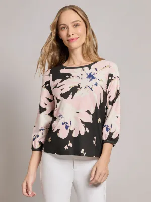 Printed Puff Sleeve Top, Moss Crepe