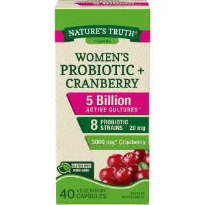 Probiotics for Women | 5 Billion Active Cultures | 40 Vegetarian Capsules | with Cranberry | Non-GMO, Gluten Free | by Natures Truth