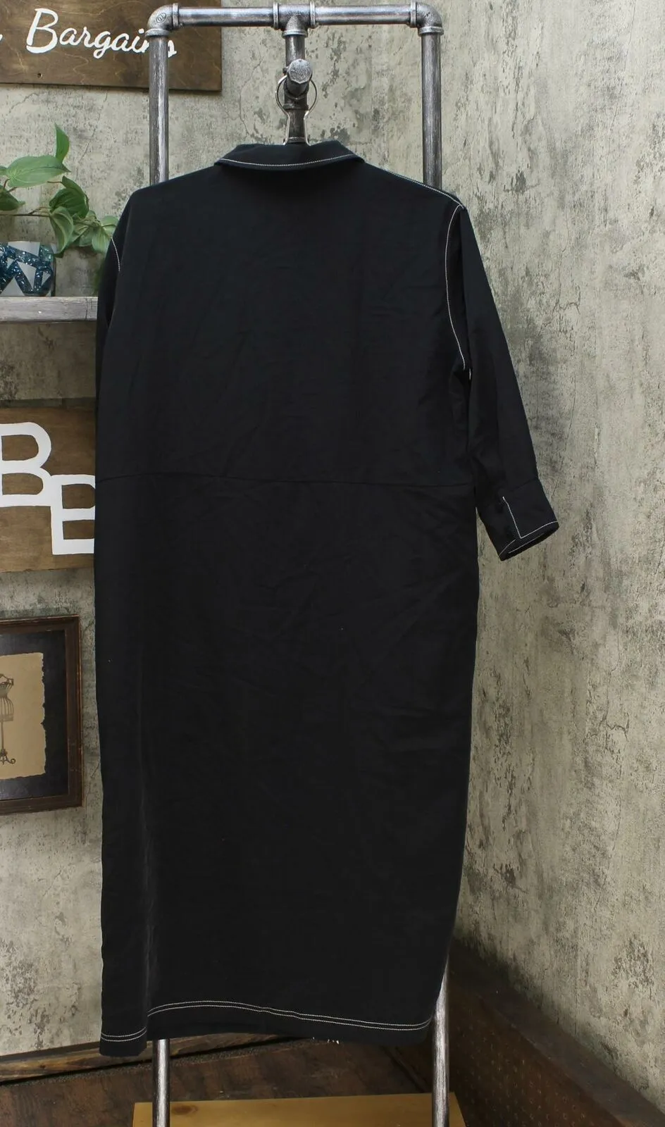 Prologue Women's Long Sleeve Collared Topstitching Midi Dress