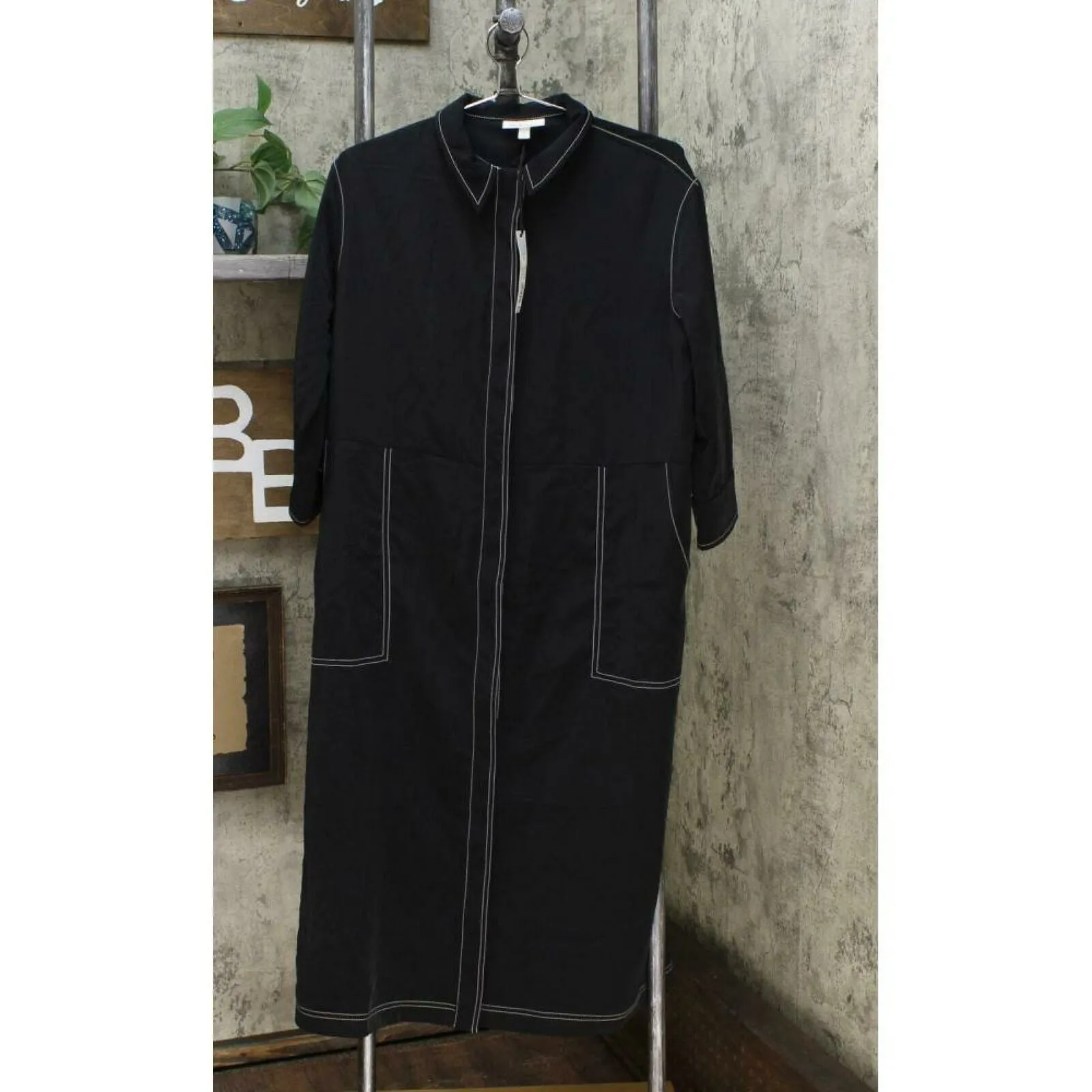 Prologue Women's Long Sleeve Collared Topstitching Midi Dress