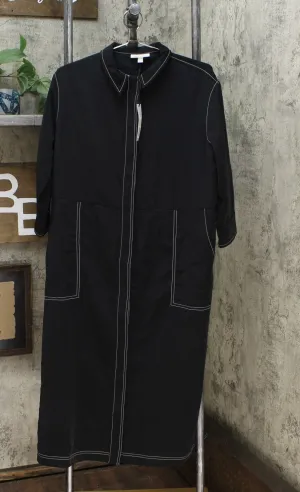 Prologue Women's Long Sleeve Collared Topstitching Midi Dress