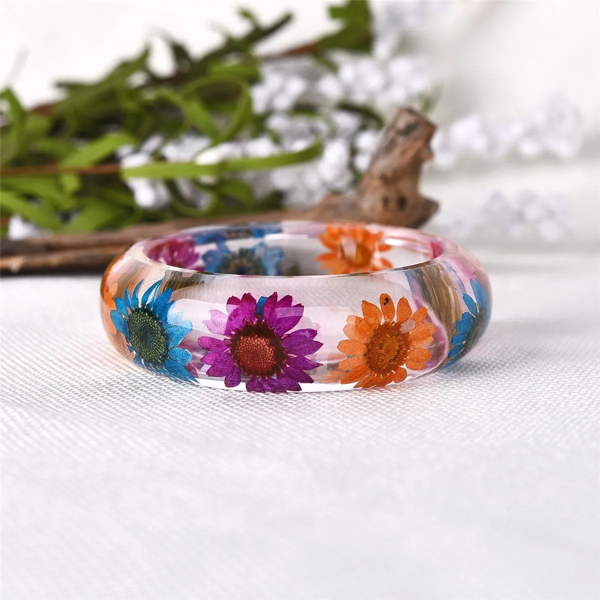 Purple & Blue Dried Flower Bangle